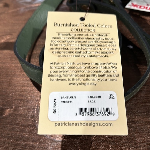 Patricia Nash Handbag Satchel SAGE Gracchi Frame Tooled Leather Long Strap - Picture 9 of 12